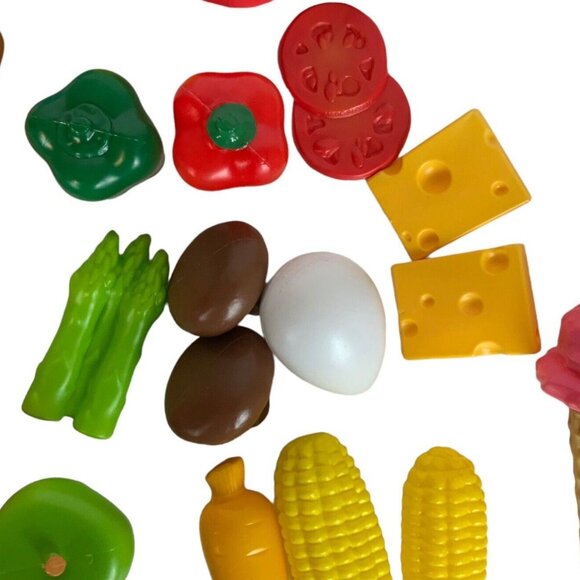 Plastic Play Food Set 35 Pieces Fruits Vegetables Cheese Bread Desserts Kitchen - Picture 6 of 8
